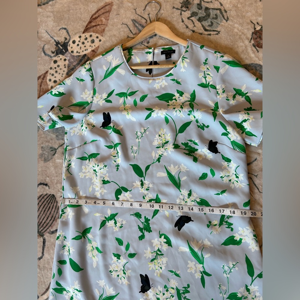 Ann Taylor Baby Blue Mini Dress with White Florals and Black Butterflies - Picture 8 of 15